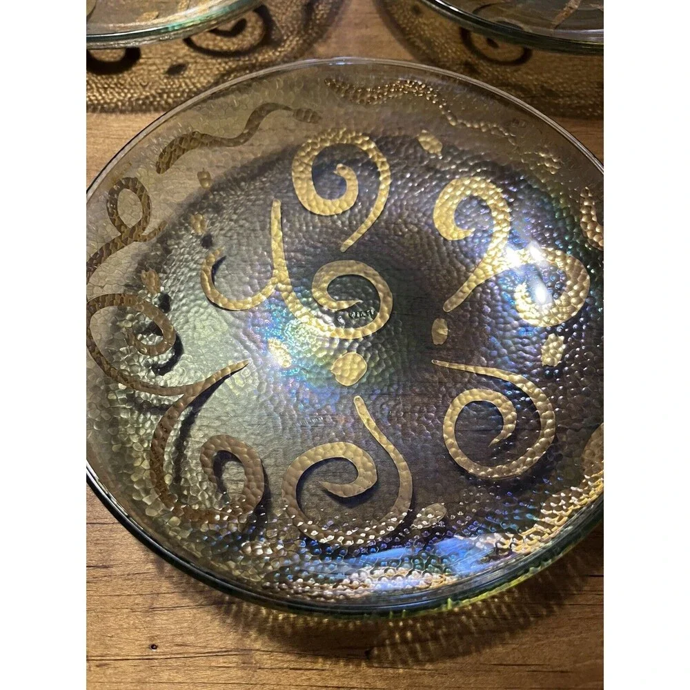 Pier 1 Vintage Hand Painted Glass Gold Iridescent Salad Bowls 5 Made in Italy